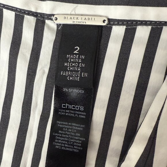 Chico's Black Label Wrap Shirt Black & White Stripe Size 2 Cotton Blend - Picture 2 of 9